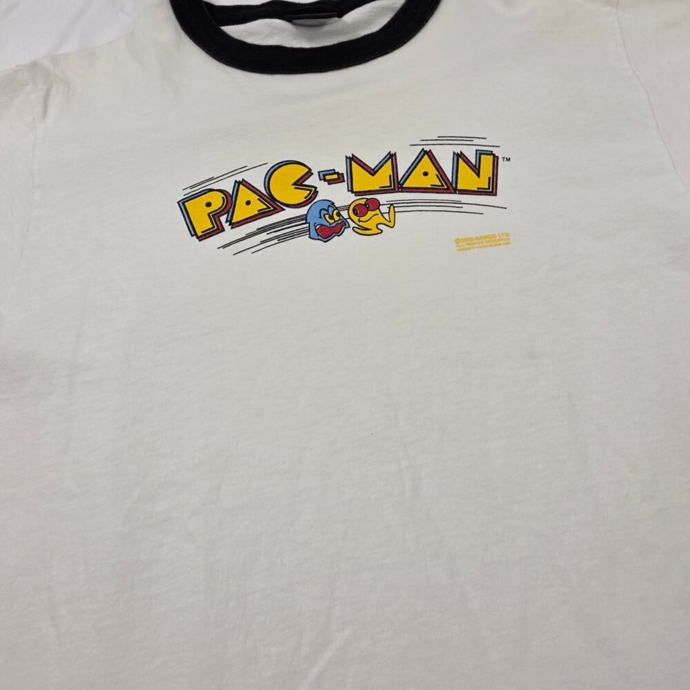 Vintage Pac Man Graphic Ringer Tee Size L Changes Tag Video Game T Shirt